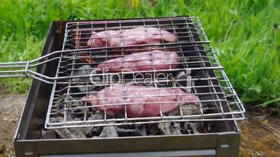 barbecue.chicken on the grill with flam