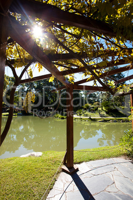 gazebo near the pond in the park