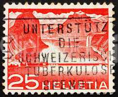 Postage stamp Switzerland 1949 Lake Dam, Hydroelectric Power