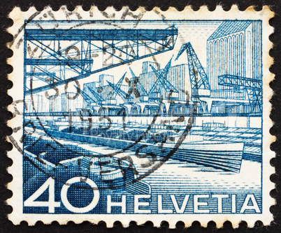Postage stamp Switzerland 1949 Harbor of the Rhine
