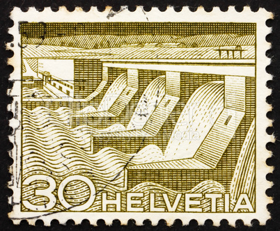 Postage stamp Switzerland 1949 Dam and Power Station, Hydroelect
