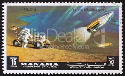 Postage stamp Manama 1972 Astronaut and Radar Antenna, Apollo 15