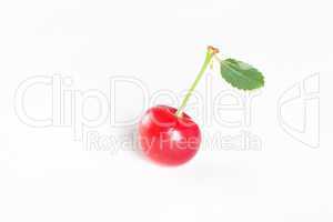 cherry with green leaf on white background