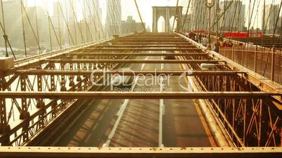 city traffic on Brooklyn bridge at sunset, time lapse