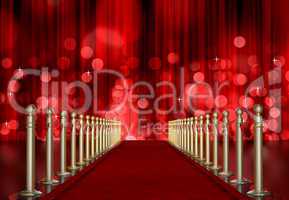 red carpet entrance with red Light Burst over curtain