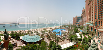 Panorama of Atlantis the Palm hotel's beach, Dubai, UAE