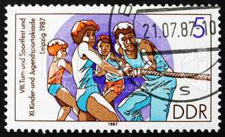 Postage stamp GDR 1987 Tug of War, Rope Pulling