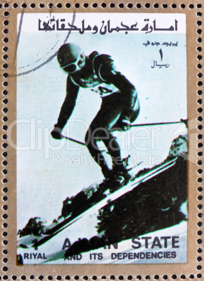 Postage stamp Ajman 1973 Downhill Skiing, Winter Olympics