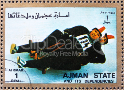 Postage stamp Ajman 1973 Two-man Sledge, Winter Olympics