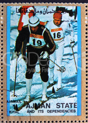 Postage stamp Ajman 1973 Cross-country Skiing, Winter Olympics