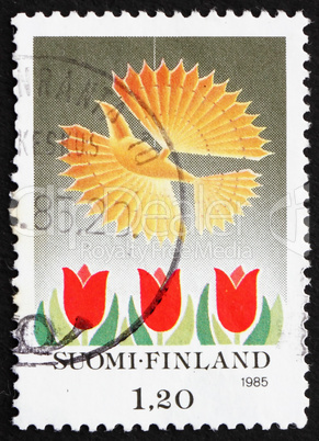 Postage stamp Finland 1985 Bird and Tulips, Christmas
