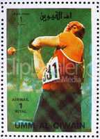 Postage stamp Umm al-Quwain 1972 Hammer Throwing, Summer Olympic