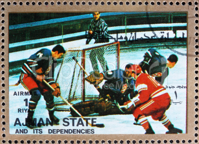 Postage stamp Ajman 1973 Ice Hockey, Winter Olympics