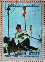 Postage stamp Ajman 1973 Slalom, Alpine skiing, Winter Olympics