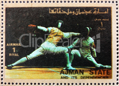 Postage stamp Ajman 1973 Fencing, Olympic sports