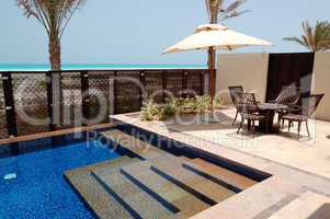 Swimming pool near beach of the luxury hotel, Saadiyat island, A