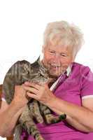 Happy pensioner with her cat