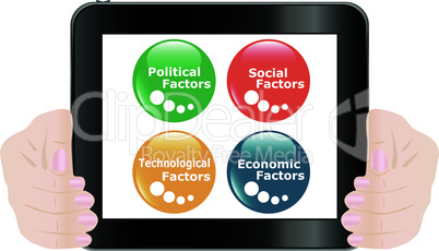 button PEST analysis concept icon on digital tablet pc