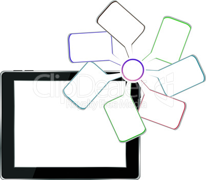 Mobile pad tablet computer with empty cloud - vector