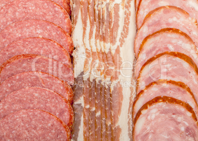 Background of Assorted Slice Sausage and Bacon