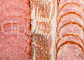 Background of Assorted Slice Sausage and Bacon