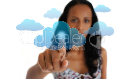 Woman pointing at a cloud