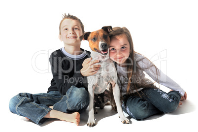 children and  jack russel terrier