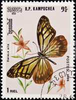Stamp, butterfly and flower.