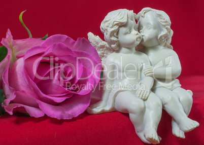 angels kissing and pink rose
