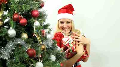 Blonde with Christmas presents