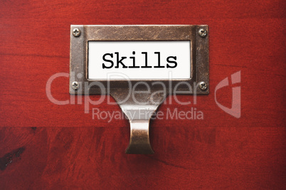 Lustrous Wooden Cabinet with Skills File Label
