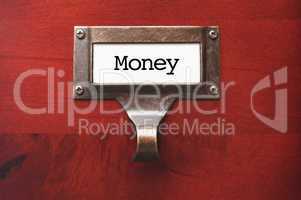 Lustrous Wooden Cabinet with Money File Label