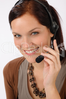 Friendly help desk woman smiling