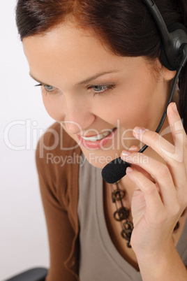 Customer service woman call operator phone headset