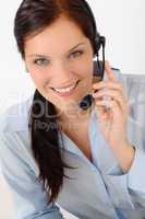 Customer service woman call operator phone headset