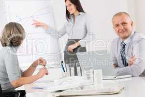 Giving presentation mature man during meeting