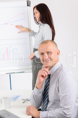 Giving presentation mature man during meeting