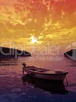 Sunset scene with small boat