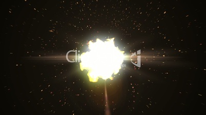 Big explosion with flash and sparks on black. Top view. Alpha mask. HD 1080.