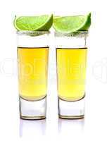 Shot of Gold Tequila with Slice Lime