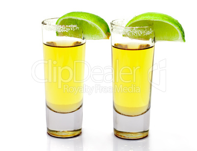 Shot of Gold Tequila with Slice Lime