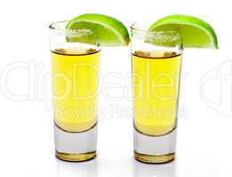 Shot of Gold Tequila with Slice Lime