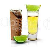 Shot of Gold Tequila with Slice Lime