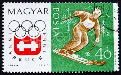 Postage stamp Hungary 1963 Slalom, Olympic sports, Innsbruck 64
