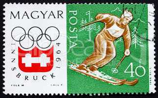 Postage stamp Hungary 1963 Slalom, Olympic sports, Innsbruck 64