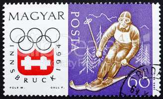 Postage stamp Hungary 1963 Downhill Skiing, Olympic sports, Inns