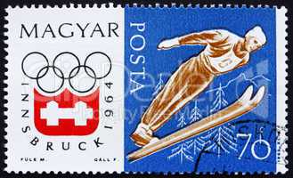 Postage stamp Hungary 1963 Ski Jumping, Olympic sports, Innsbruc