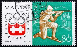 Postage stamp Hungary 1963 Rifle Shooting on skis, Olympic sport