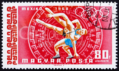 Postage stamp Hungary 1968 Wrestling, Olympic sports, Mexico 68