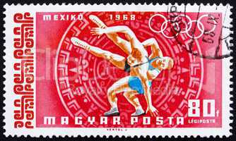 Postage stamp Hungary 1968 Wrestling, Olympic sports, Mexico 68